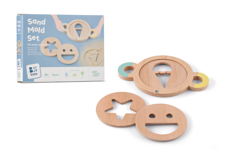 BS Toys, zestaw drewnianych foremek do piasku