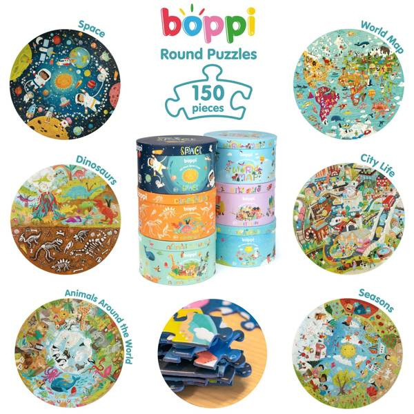 Bopster, okrągłe ilustowane puzzle 1000 el Mapa Świata 4 w 1 ludność/zwierzęta/zabytki/daty