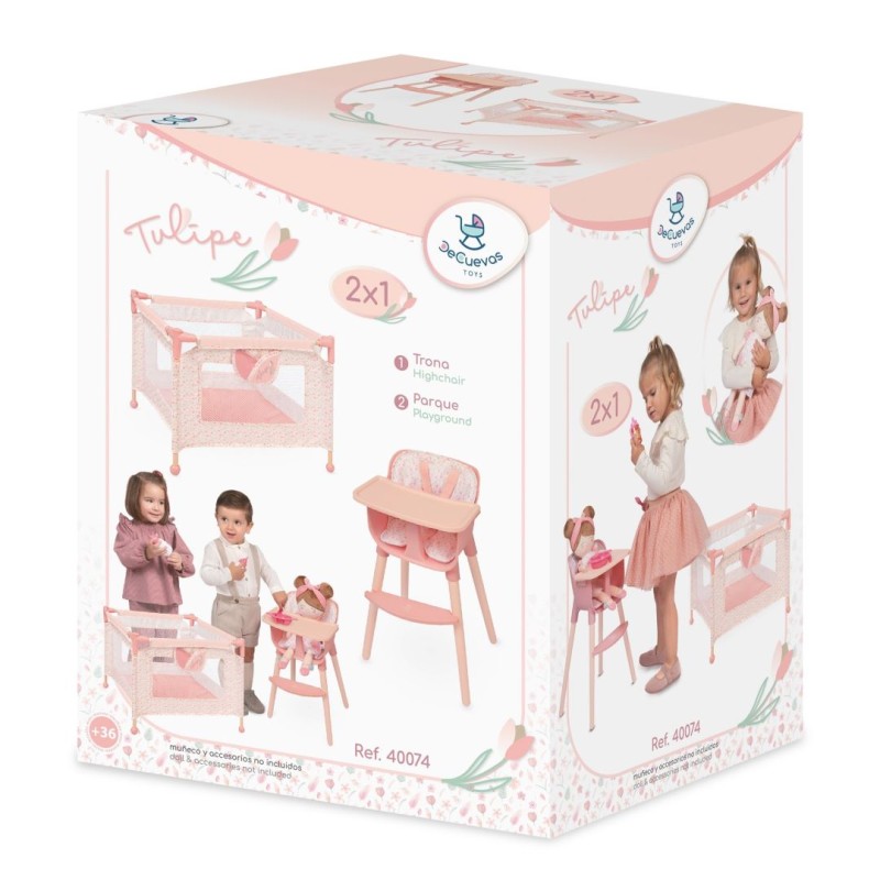 Krzesełko do_karmienia i łóżeczko dla lalek do 42cm Tulipe DeCuevas Toys 40074