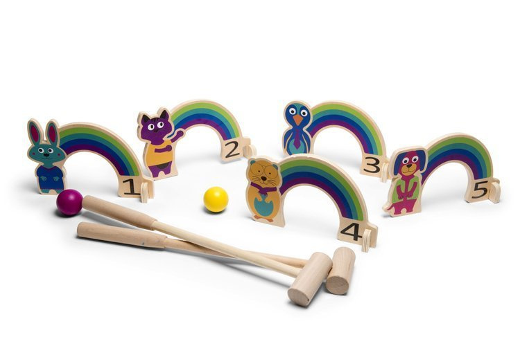 Drewniany krykiet dla dzieci - zestaw BS Toys Tęcza