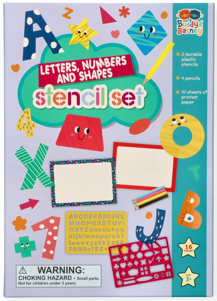 Szablony literki, cyferki i kształty - zestaw z kredkami