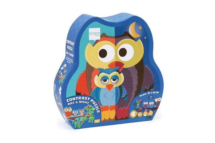 Scratch, Dwustronne Puzzle XL (obrazek 63x40 cm) Sowa "dzień i noc"