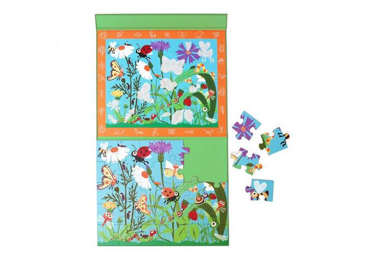 Scratch, 2 w 1 Puzzle magnetyczne i gra Szukaj z lupą - Robaczki 30 el.