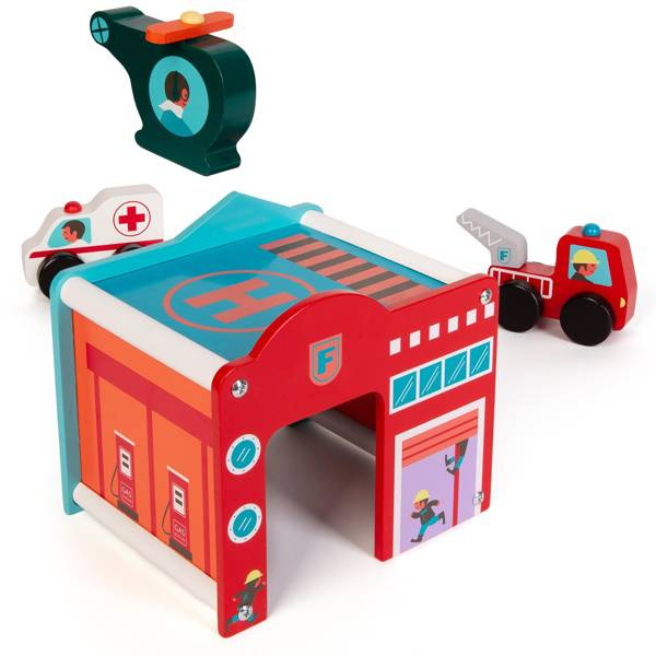 BOPPI, Drewniane centrum ratunkowe 5 w1 : Szpital Straż Stacja benzynowa Mechanik Lądowisko dla helikopterów