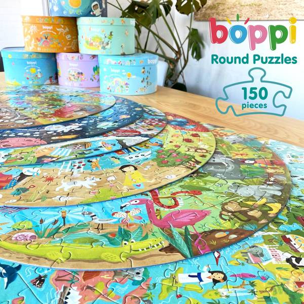 Bopster, okrągłe ilustowane puzzle 1000 el Mapa Świata 4 w 1 ludność/zwierzęta/zabytki/daty