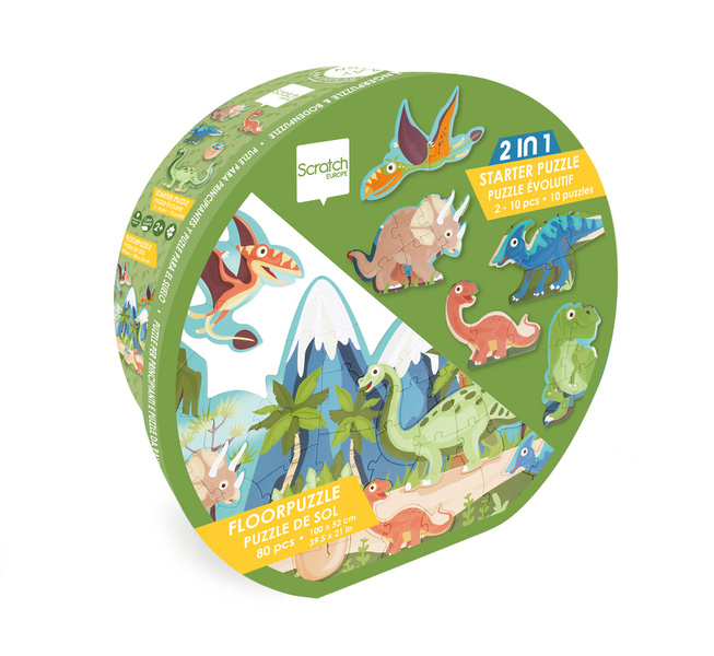 Scratch, 2 w 1 Puzzle podłogowe i pierwsze puzzle - Dinozaury 80 el.
