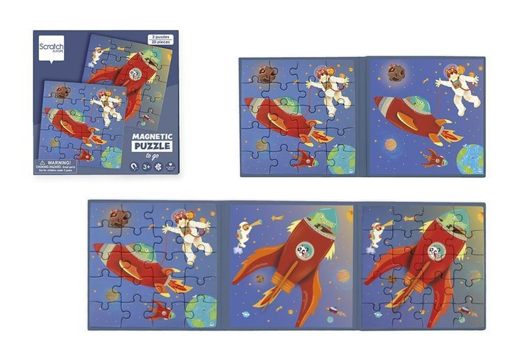 Scratch, Puzzle magnetyczne - książka podróżna Rakieta i kosmos 2 obrazki 40 elem.
