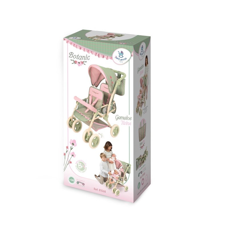 Bliźniaczy_wózek Botanic regulowany dla lalek do 52cm DeCuevas Toys 90368