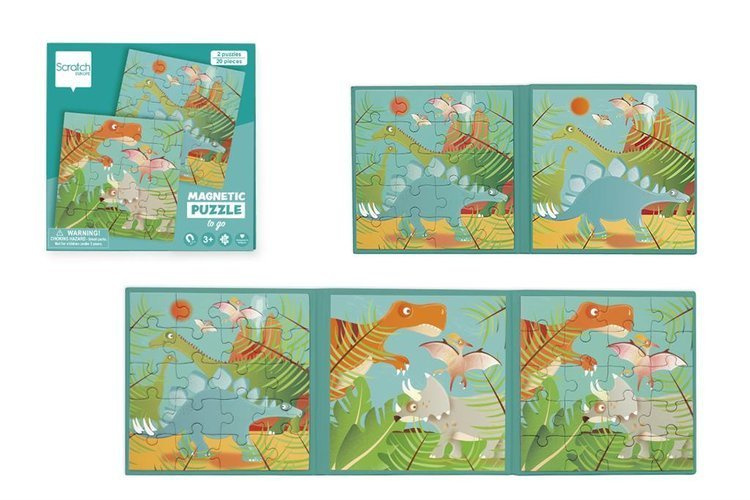 Scratch, Puzzle magnetyczne - książka podróżna Dino 2 obrazki 40 elem.