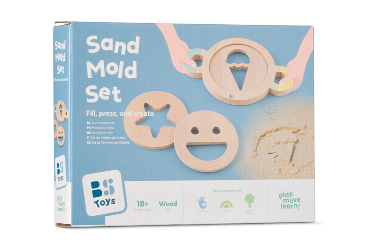 BS Toys, zestaw drewnianych foremek do piasku