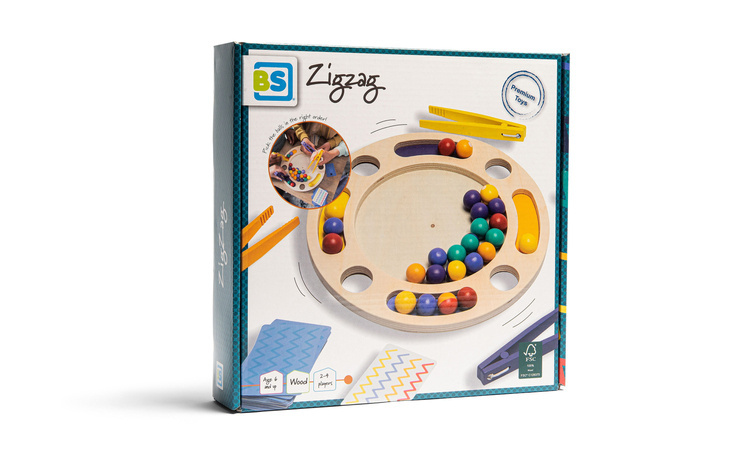 BS Toys, drewniana gra sensoryczna ze szczypcami ZIGZAG