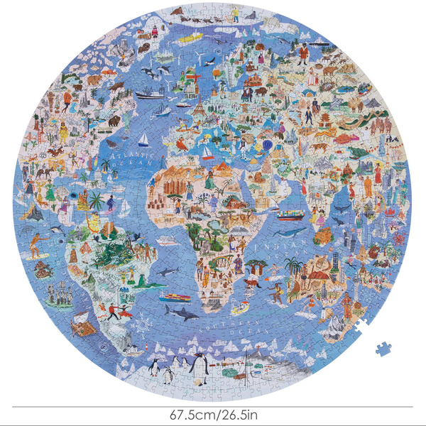 Bopster, okrągłe ilustowane puzzle 1000 el Mapa Świata 4 w 1 ludność/zwierzęta/zabytki/daty