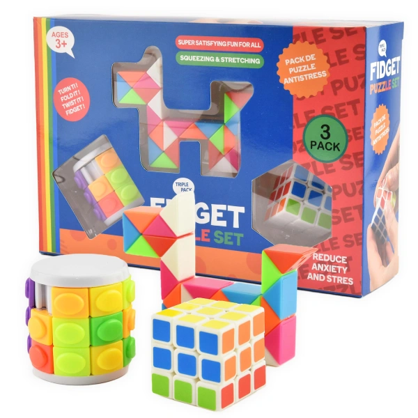 Zestaw 3 pomocy sensorycznych - łamigłówki i puzzle antystres