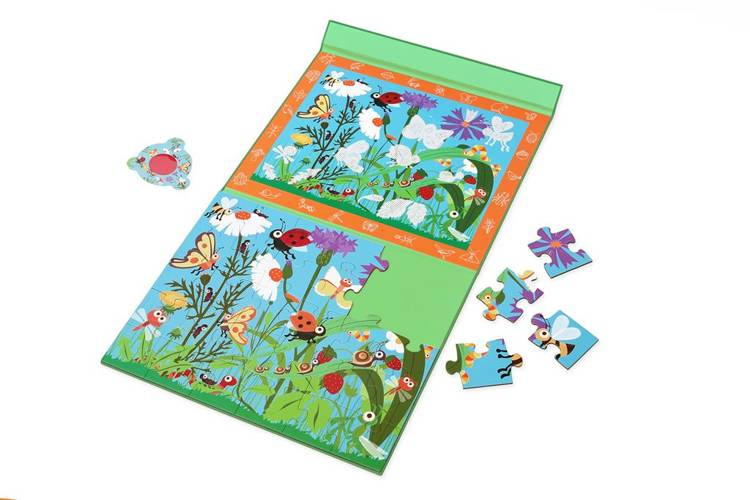 Scratch, 2 w 1 Puzzle magnetyczne i gra Szukaj z lupą - Robaczki 30 el.