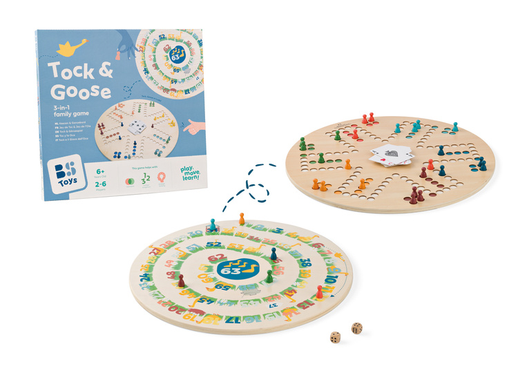BS Toys, 2w1 drewniany Chińczyk z kartami / Gęś