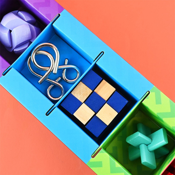 Zestaw IQ puzzle drewniane i metalowe łamigłówki 7 w 1