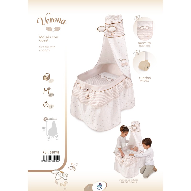 Łóżeczko Verona z pościelą dla lalki do 60cm DeCuevas 51078
