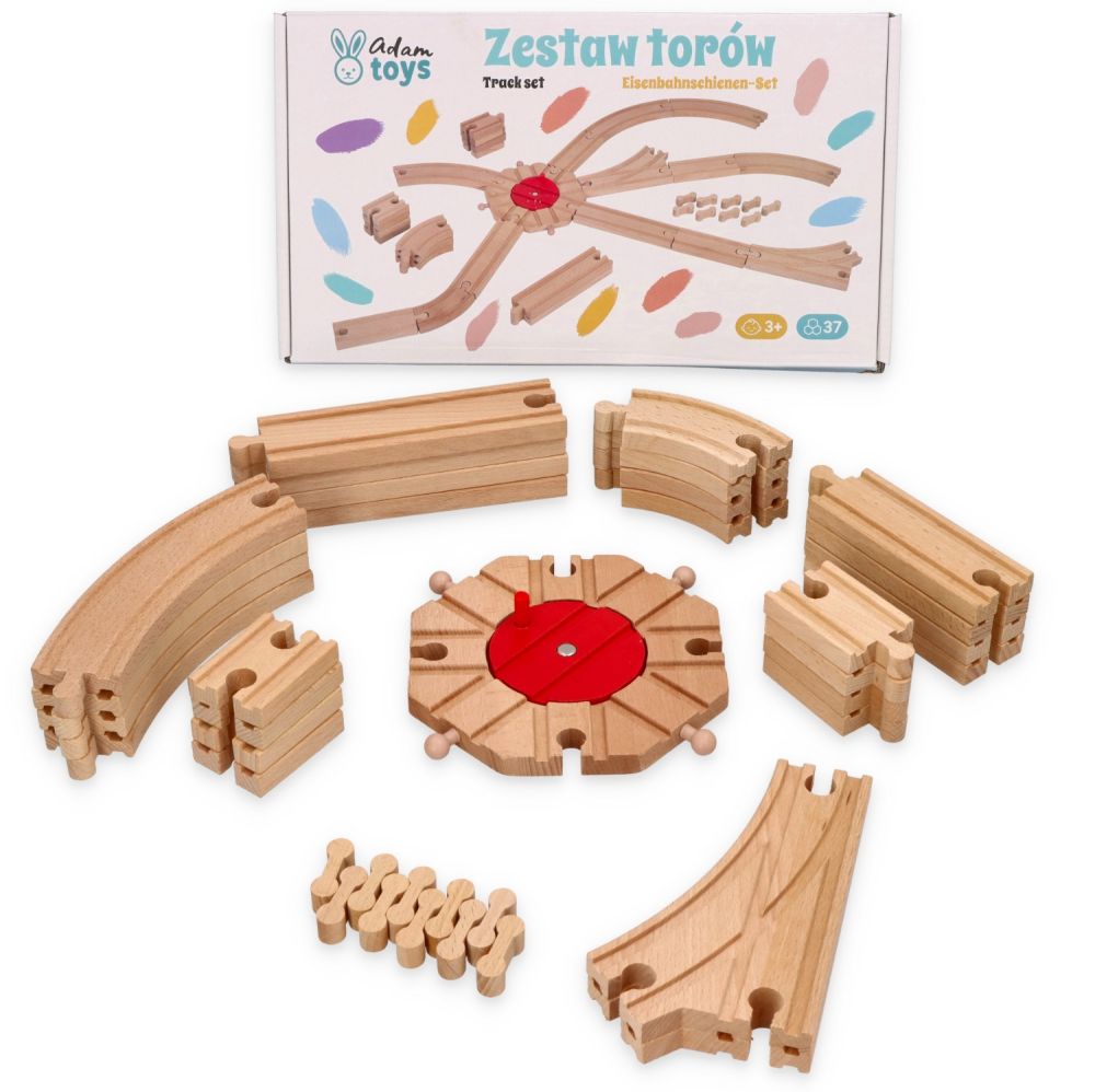 Zestaw drewnianych torów, 37 elementów – Adam Toys