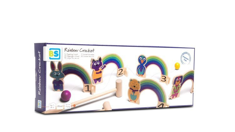 Drewniany krykiet dla dzieci - zestaw BS Toys Tęcza