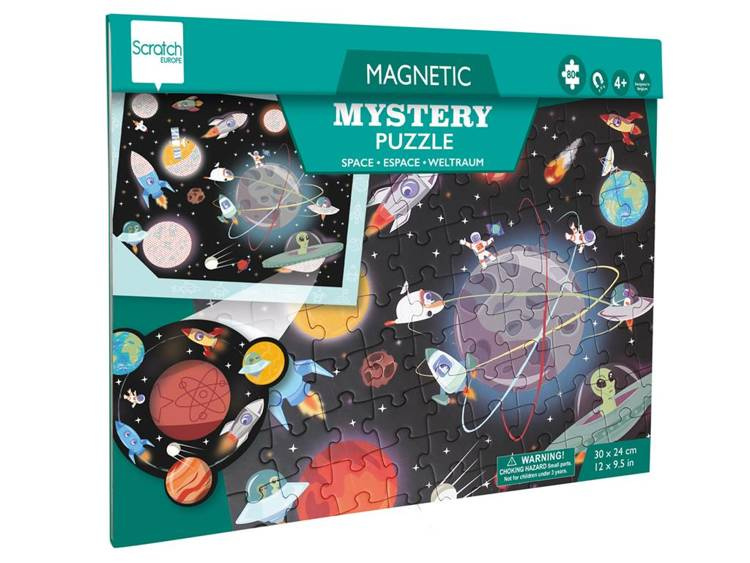 Scratch, 2 w 1 Puzzle magnetyczne i gra Szukaj z lupą - Kosmos 80 el.