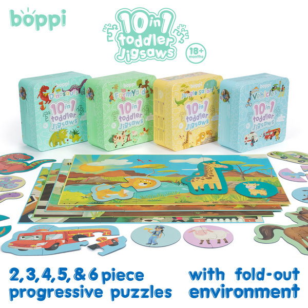 BOPPI, 10 w 1 progresywne pierwsze puzzle Pojazdy i zawody 30 elem