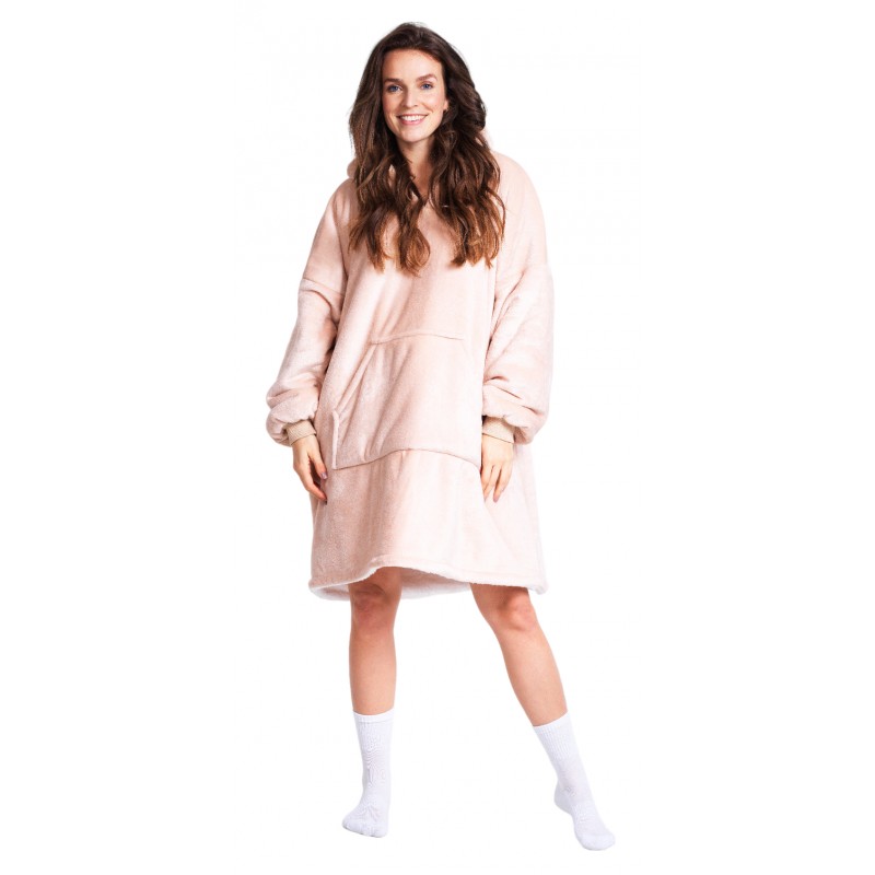 Pluszowa Bluza koc Oversize Pudrowy róż Cozy Noxxiez CH357