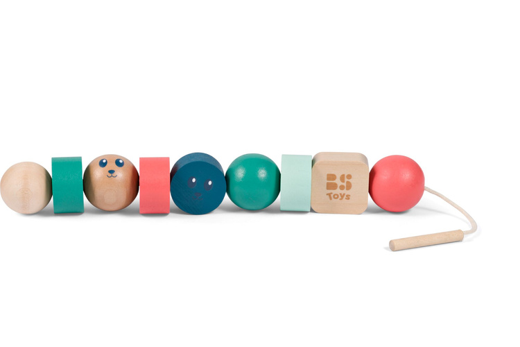 BS Toys, drewniana nawlekanka klocki Buźki
