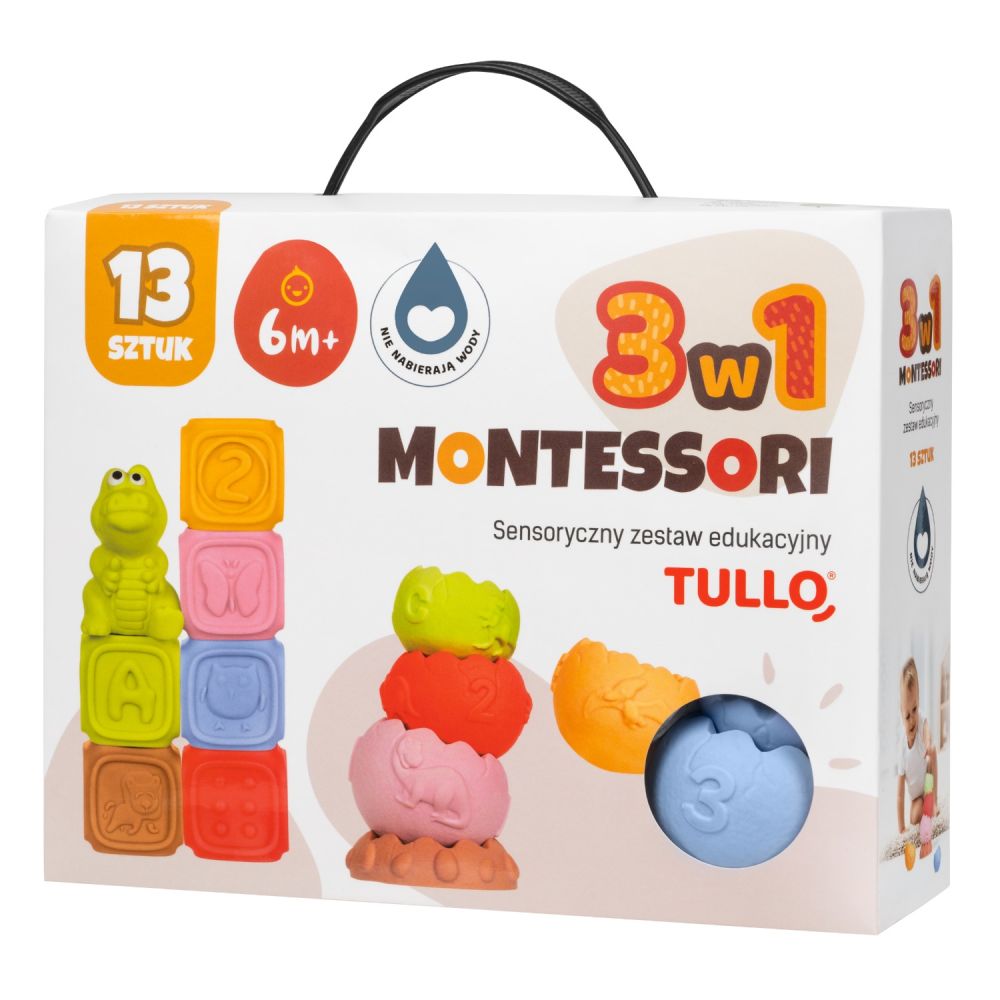 Zestaw Montessori Klocki i piramida sensoryczna 13 el.